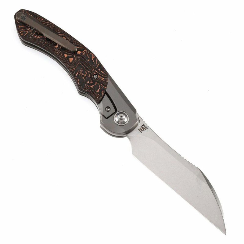 Cosmos Flipper Knives Titanium + Copper Carbon Fiber ( 3.58”CPM 20CV Blade)Munko Knives Design-K1059A1 Brown | Folding Pocket Knives