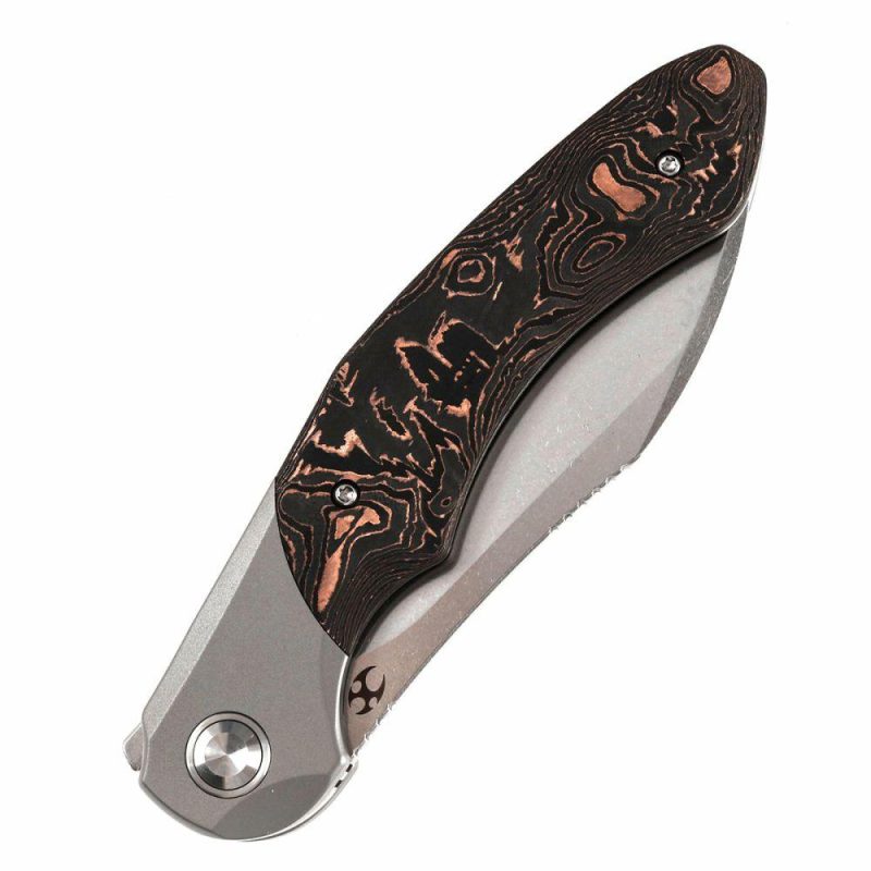 Cosmos Flipper Knives Titanium + Copper Carbon Fiber ( 3.58”CPM 20CV Blade)Munko Knives Design-K1059A1 Brown | Folding Pocket Knives