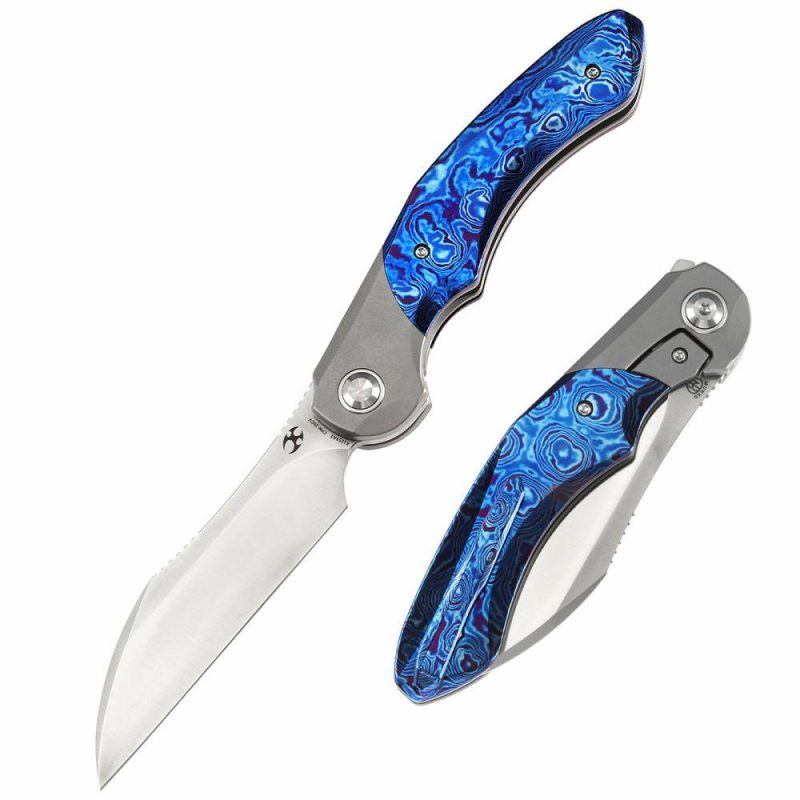 Cosmos Flipper Knives Titanium + Timascus( 3.58”CPM 20CV Blade)Munko Knives Design-K1059A3 Blue | Folding Pocket Knives