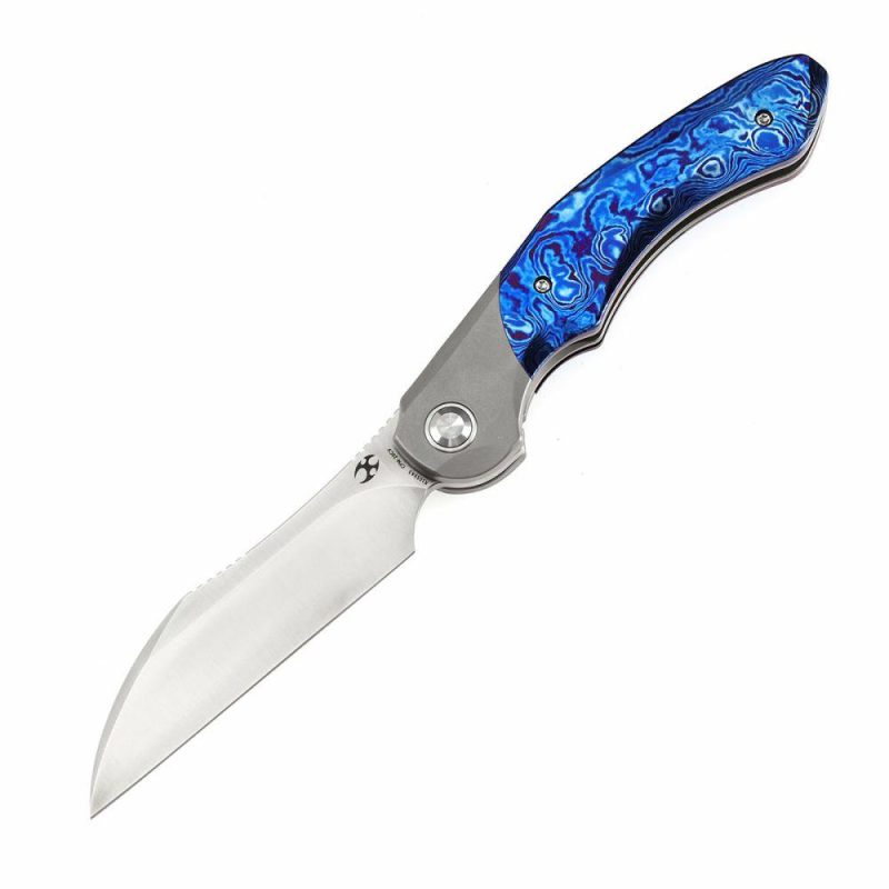 Cosmos Flipper Knives Titanium + Timascus( 3.58”CPM 20CV Blade)Munko Knives Design-K1059A3 Blue | Folding Pocket Knives