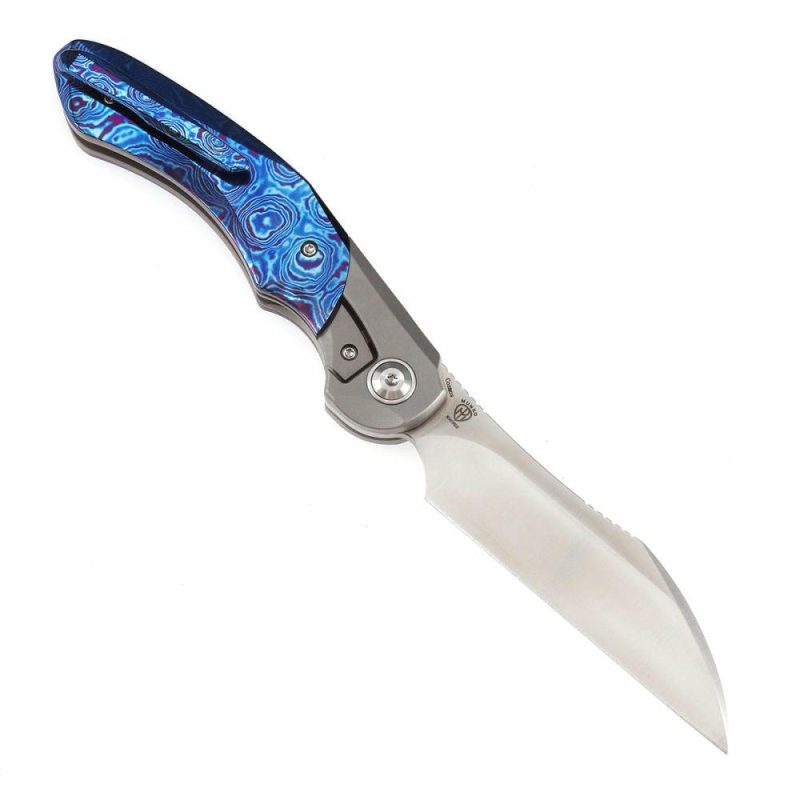 Cosmos Flipper Knives Titanium + Timascus( 3.58”CPM 20CV Blade)Munko Knives Design-K1059A3 Blue | Folding Pocket Knives