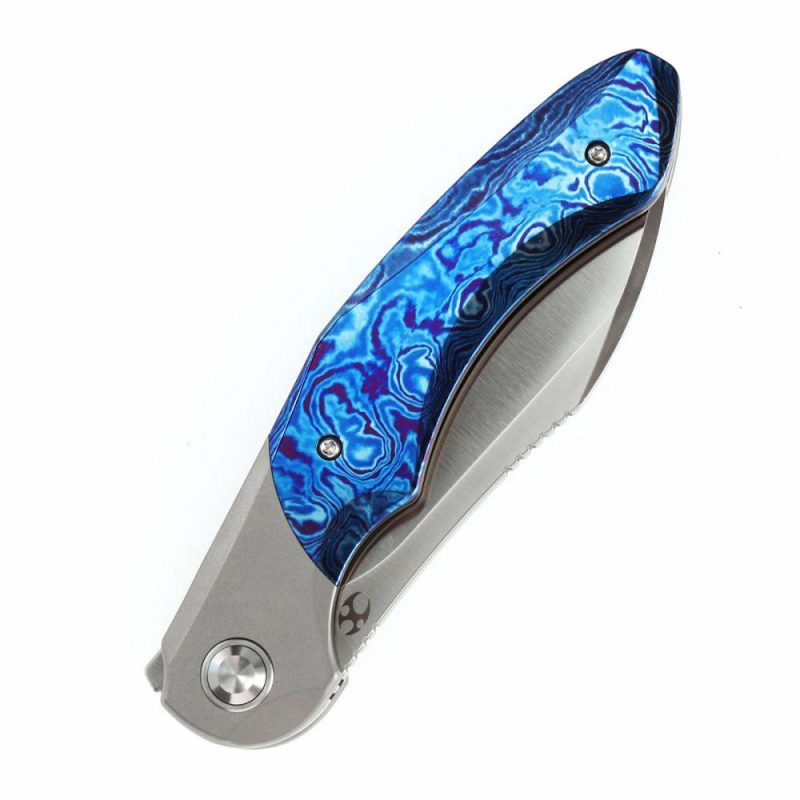 Cosmos Flipper Knives Titanium + Timascus( 3.58”CPM 20CV Blade)Munko Knives Design-K1059A3 Blue | Folding Pocket Knives