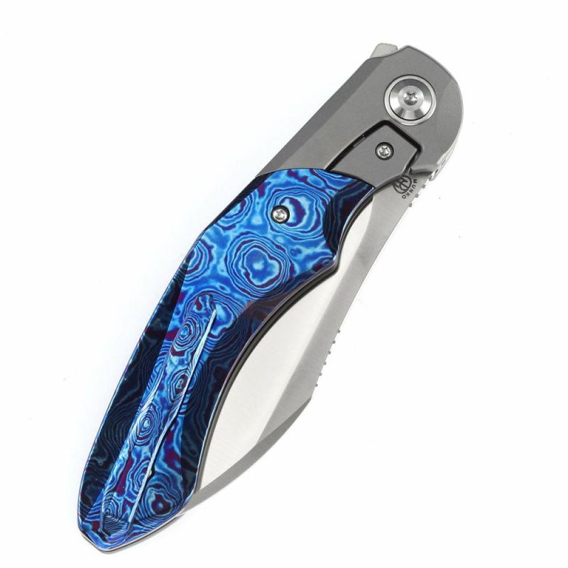 Cosmos Flipper Knives Titanium + Timascus( 3.58”CPM 20CV Blade)Munko Knives Design-K1059A3 Blue | Folding Pocket Knives