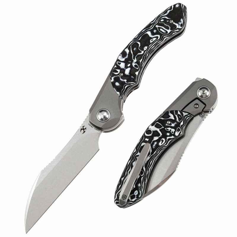 Cosmos Flipper Knives Titanium + White Black Nebula Carbon Fiber ( 3.58”CPM 20CV Blade)Munko Knives Design-K1059A2 Black/White | Folding Pocket Knives