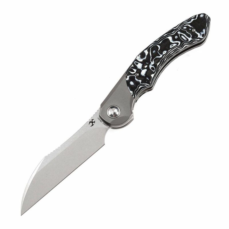 Cosmos Flipper Knives Titanium + White Black Nebula Carbon Fiber ( 3.58”CPM 20CV Blade)Munko Knives Design-K1059A2 Black/White | Folding Pocket Knives