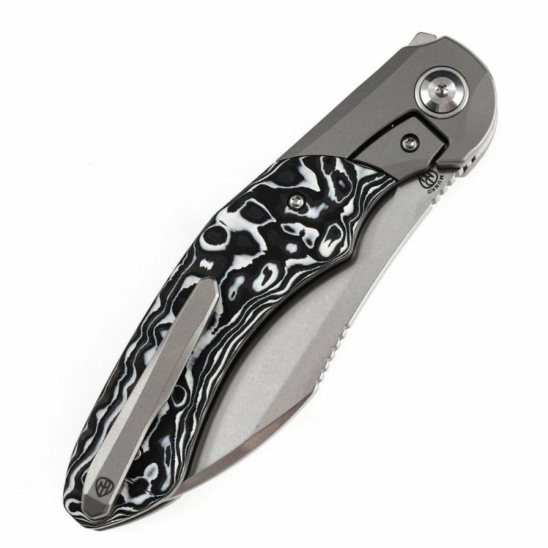 Cosmos Flipper Knives Titanium + White Black Nebula Carbon Fiber ( 3.58”CPM 20CV Blade)Munko Knives Design-K1059A2 Black/White | Folding Pocket Knives