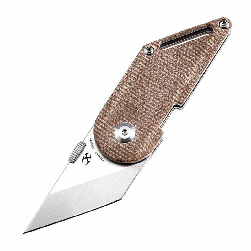 Dash Thumb Disc 1.69" Stonewashed 154CM Brown Micarta Designed by Dirk Pinkerton -T3045A6 Brown | Folding Pocket Knives