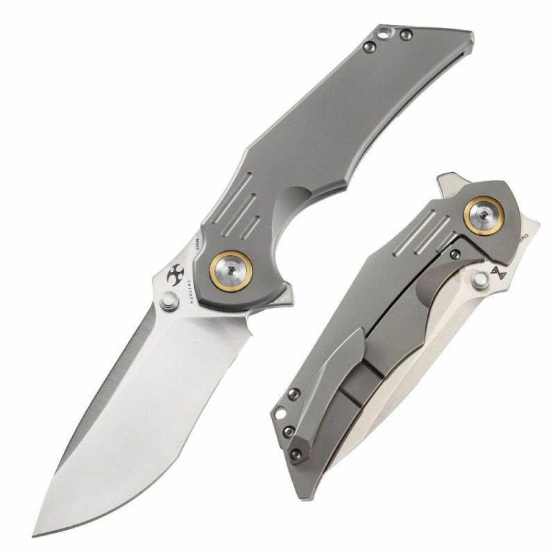 Delta Thumb Studs /Flipper knife 6AL4V Titanium Handle (3.54" CPM-S35VN Blade )elly Jerry Design-K1011A1 Gray | Folding Pocket Knives