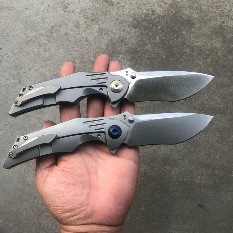 Delta Thumb Studs /Flipper knife 6AL4V Titanium Handle (3.54" CPM-S35VN Blade )elly Jerry Design-K1011A1 Gray | Folding Pocket Knives