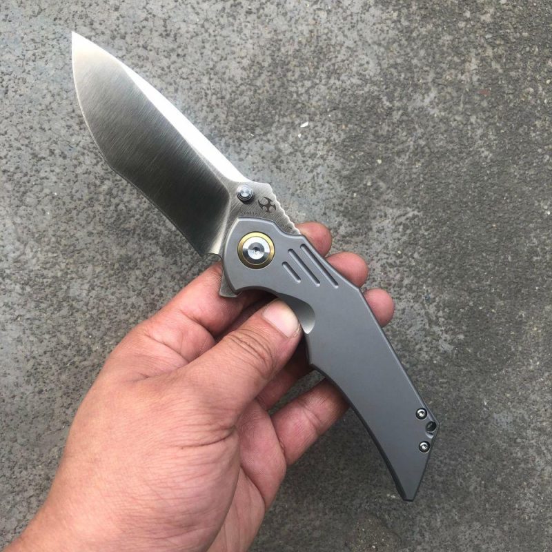 Delta Thumb Studs /Flipper knife 6AL4V Titanium Handle (3.54" CPM-S35VN Blade )elly Jerry Design-K1011A1 Gray | Folding Pocket Knives