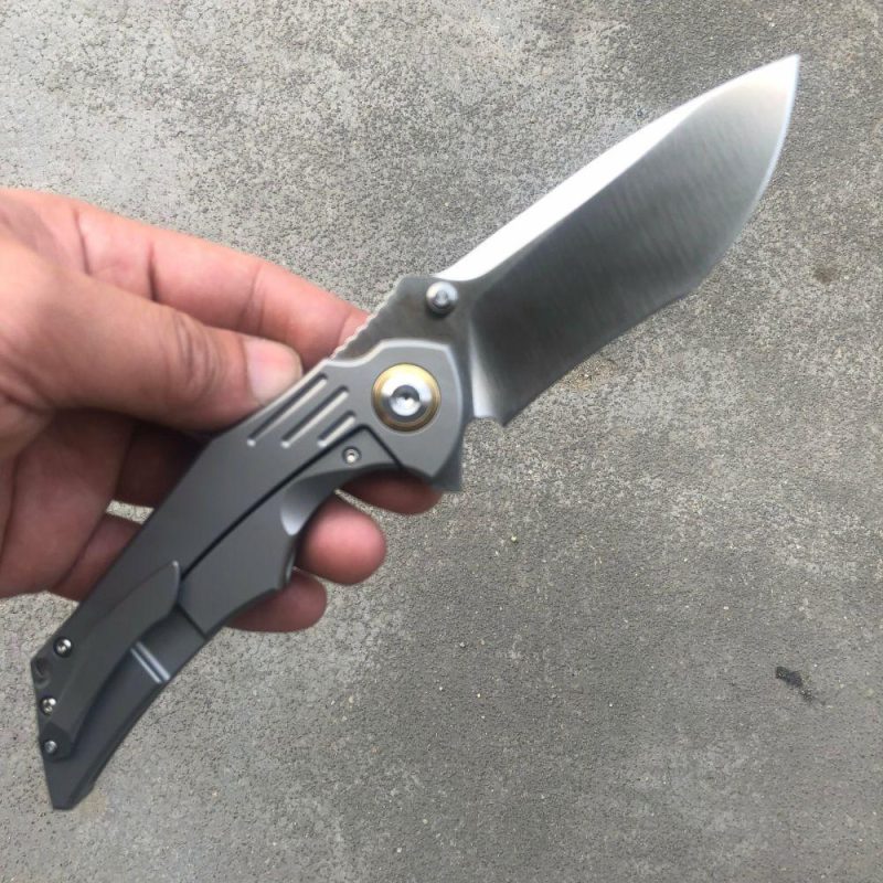 Delta Thumb Studs /Flipper knife 6AL4V Titanium Handle (3.54" CPM-S35VN Blade )elly Jerry Design-K1011A1 Gray | Folding Pocket Knives