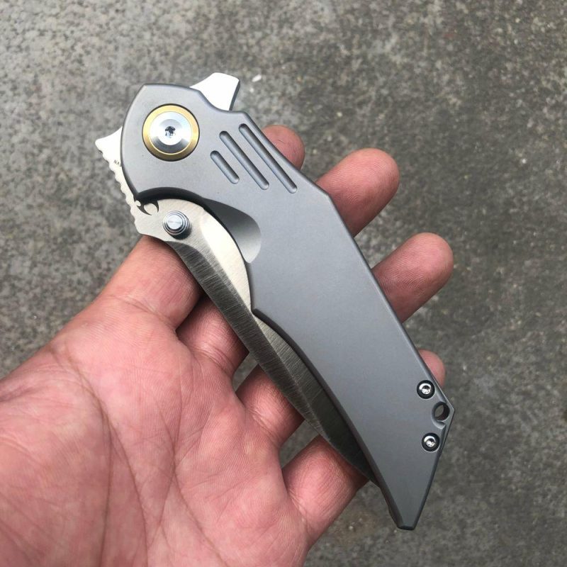 Delta Thumb Studs /Flipper knife 6AL4V Titanium Handle (3.54" CPM-S35VN Blade )elly Jerry Design-K1011A1 Gray | Folding Pocket Knives