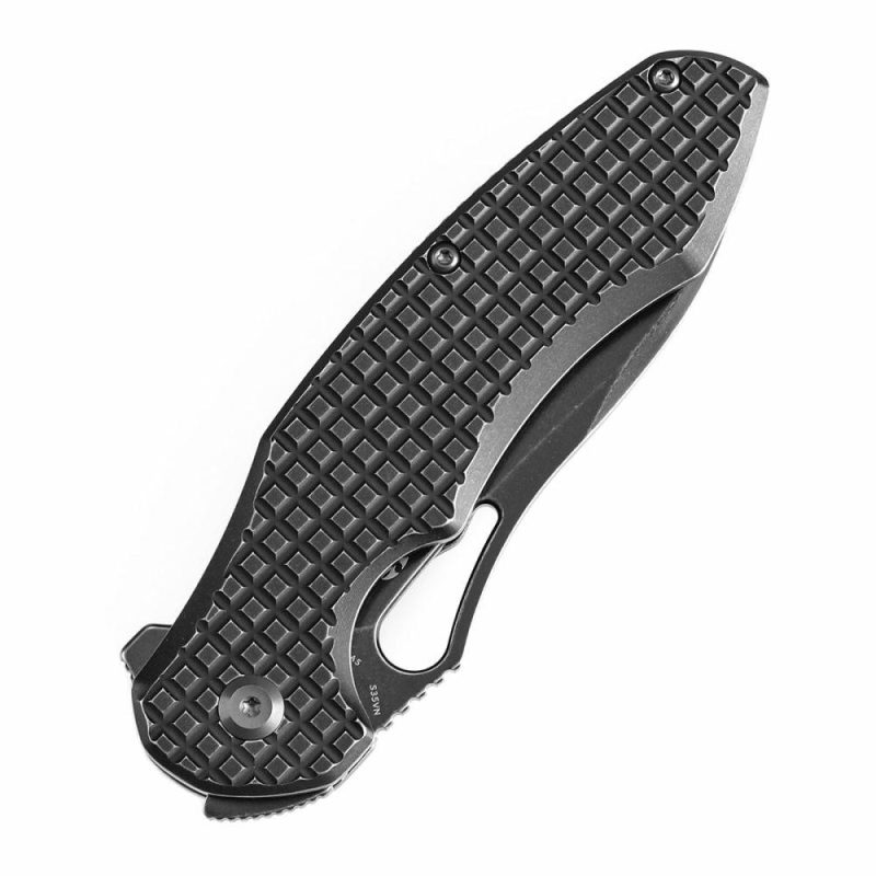 Echis Thumb Hole Blackwash Titanium with Frag Pattern Handle (3.45”CPM S35VN Blade ) Djinn Design -K1071A5 Black | Folding Pocket Knives