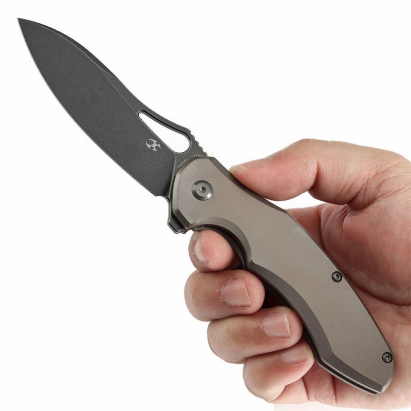 Echis Thumb Hole Bronze Anodized Titanium Handle (3.45”CPM S35VN Blade ) Djinn Design -K1071A2 Black Bronze | Folding Pocket Knives