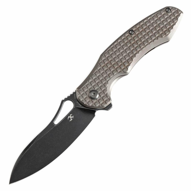 Echis Thumb Hole Bronzed Anodized Titanium with Frag Pattern Handle (3.45”CPM S35VN Blade ) Djinn Design -K1071A6 Black Bronze | Folding Pocket Knives