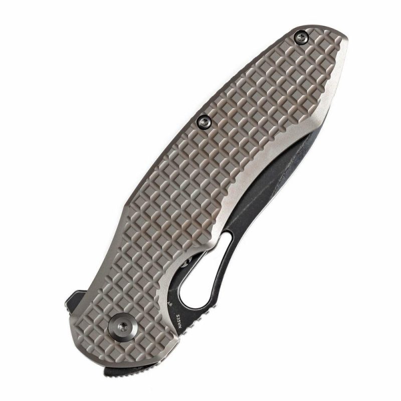 Echis Thumb Hole Bronzed Anodized Titanium with Frag Pattern Handle (3.45”CPM S35VN Blade ) Djinn Design -K1071A6 Black Bronze | Folding Pocket Knives