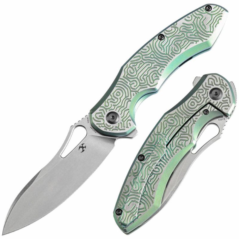 Echis Thumb Hole Green Anodized Textured Titanium Handle (3.45”CPM S35VN Blade ) Djinn Design -K1071A4 Black Bronze | Folding Pocket Knives