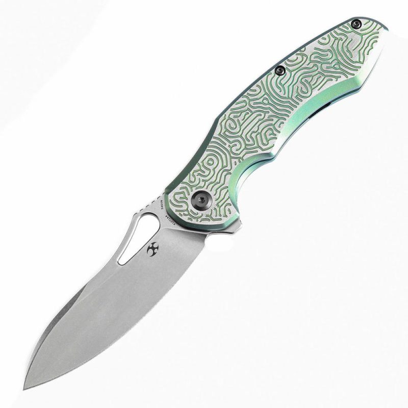 Echis Thumb Hole Green Anodized Textured Titanium Handle (3.45”CPM S35VN Blade ) Djinn Design -K1071A4 Black Bronze | Folding Pocket Knives