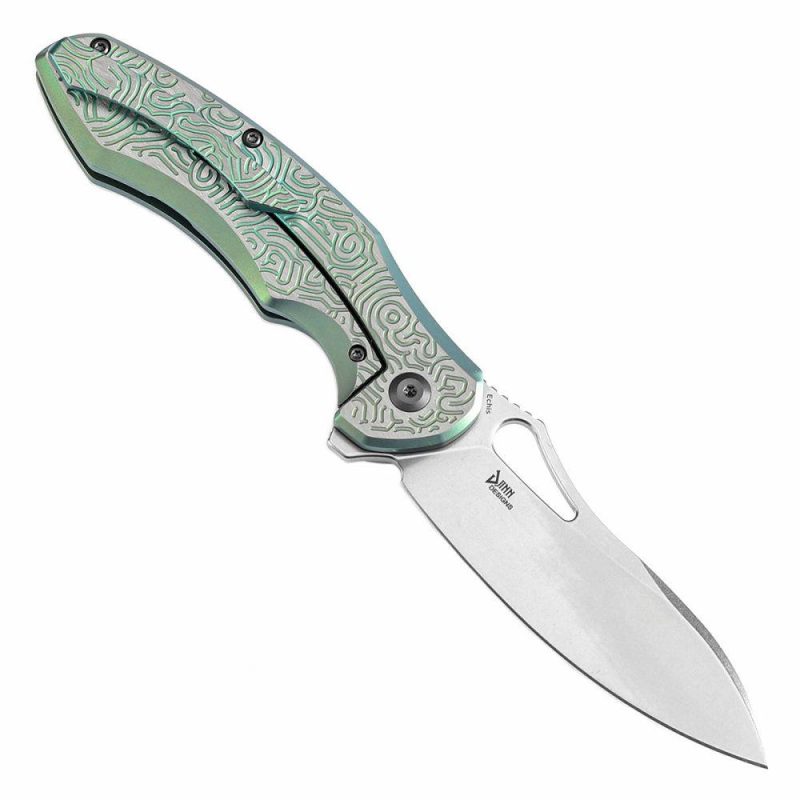 Echis Thumb Hole Green Anodized Textured Titanium Handle (3.45”CPM S35VN Blade ) Djinn Design -K1071A4 Black Bronze | Folding Pocket Knives