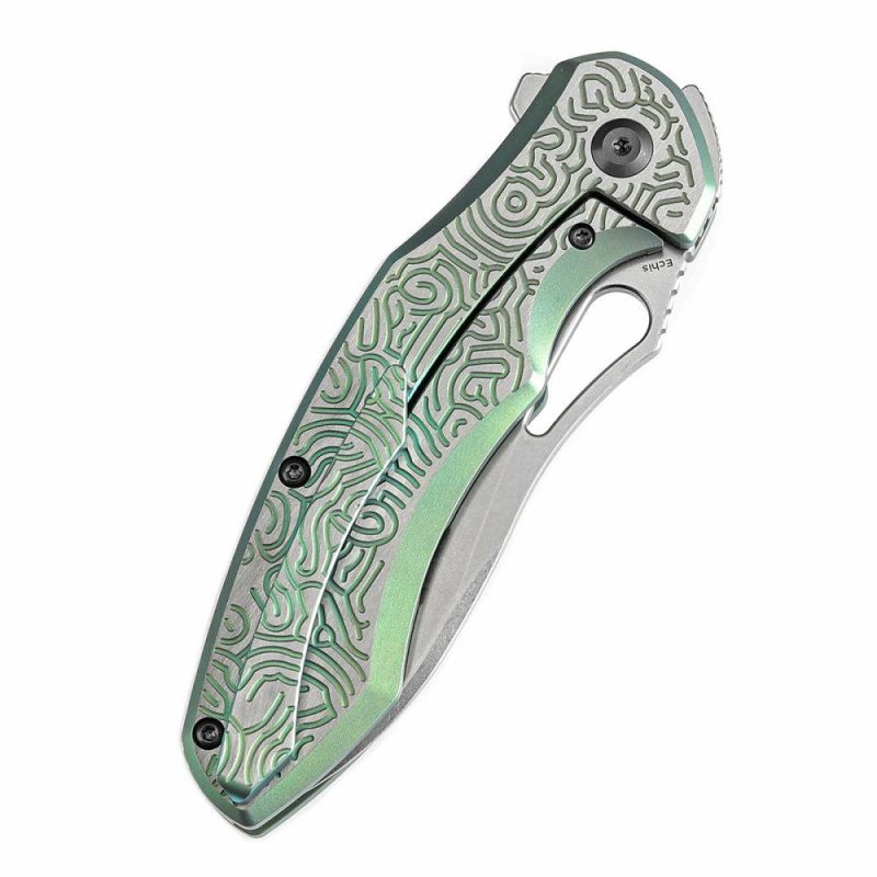 Echis Thumb Hole Green Anodized Textured Titanium Handle (3.45”CPM S35VN Blade ) Djinn Design -K1071A4 Black Bronze | Folding Pocket Knives