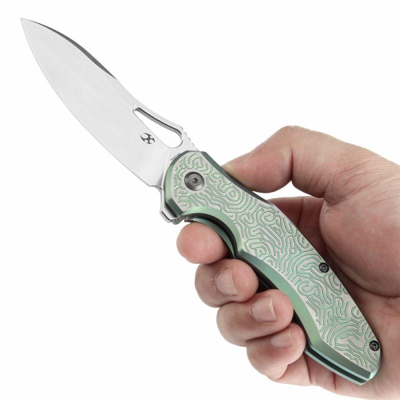 Echis Thumb Hole Green Anodized Textured Titanium Handle (3.45”CPM S35VN Blade ) Djinn Design -K1071A4 Black Bronze | Folding Pocket Knives