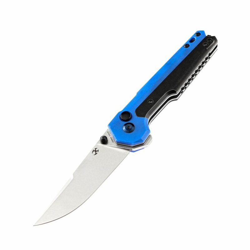 EDC Tac Button Lock Knife Blue G10 + Titanium Handle (3.1”CPM-S35VN Blade)Mikkel Willumsen Design-K2009A6 | Folding Pocket Knives