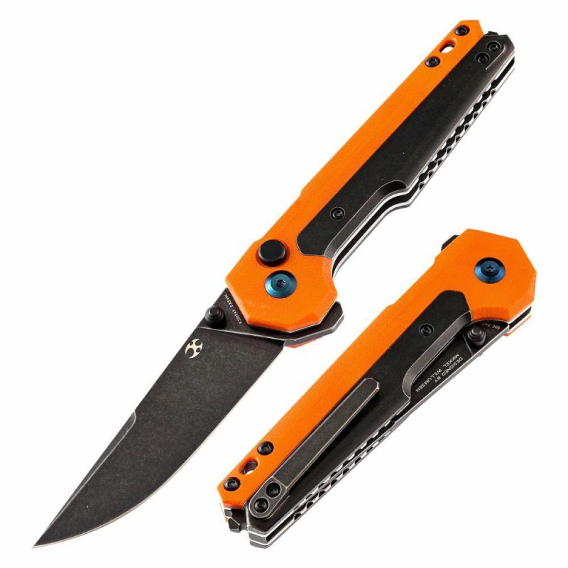 EDC Tac Button Lock Knife Orange G10 + Titanium Handle (3.1”CPM-S35VN Blade)Mikkel Willumsen Design-K2009A7 | Folding Pocket Knives