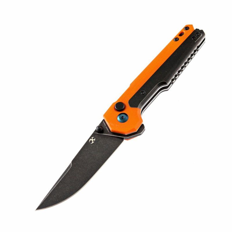 EDC Tac Button Lock Knife Orange G10 + Titanium Handle (3.1”CPM-S35VN Blade)Mikkel Willumsen Design-K2009A7 | Folding Pocket Knives