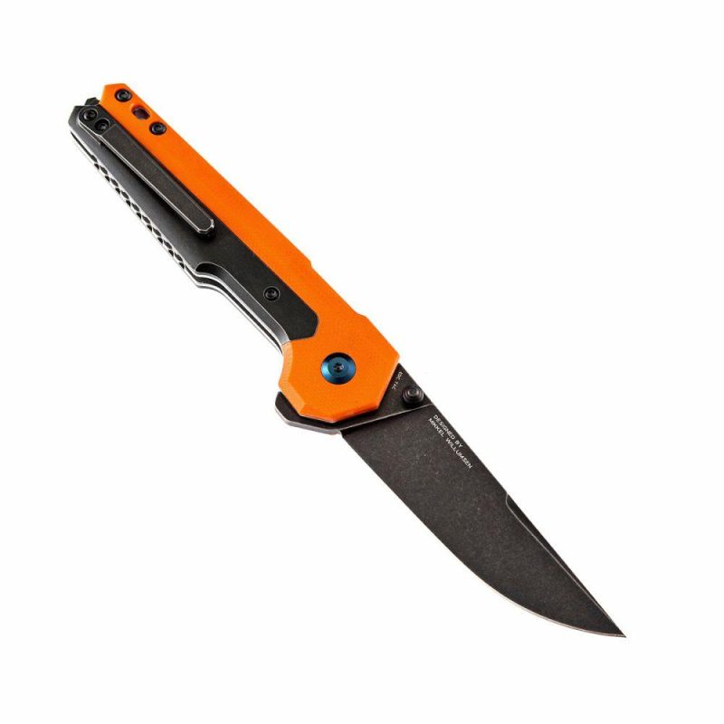 EDC Tac Button Lock Knife Orange G10 + Titanium Handle (3.1”CPM-S35VN Blade)Mikkel Willumsen Design-K2009A7 | Folding Pocket Knives