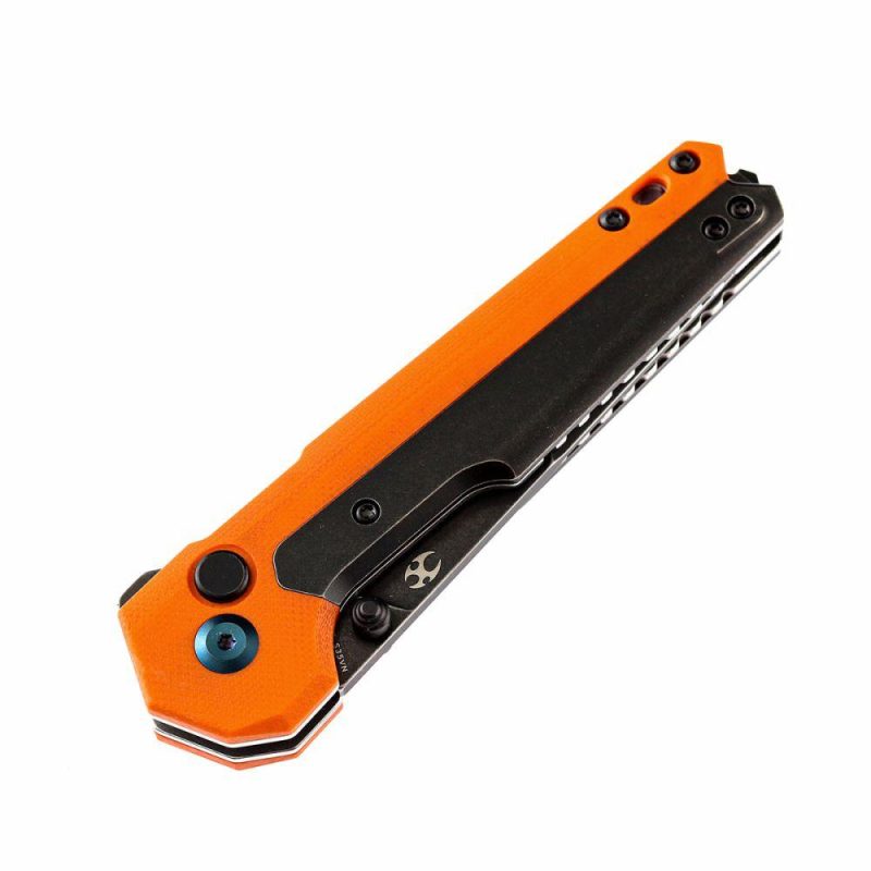 EDC Tac Button Lock Knife Orange G10 + Titanium Handle (3.1”CPM-S35VN Blade)Mikkel Willumsen Design-K2009A7 | Folding Pocket Knives