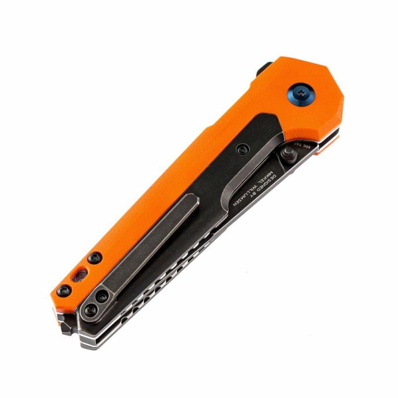 EDC Tac Button Lock Knife Orange G10 + Titanium Handle (3.1”CPM-S35VN Blade)Mikkel Willumsen Design-K2009A7 | Folding Pocket Knives