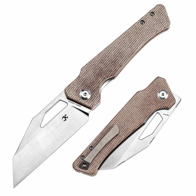 Egress K1033A1 Satin CPM-S35VN Brown Micarta Handle with Nitch Designs Design Brown | Folding Pocket Knives