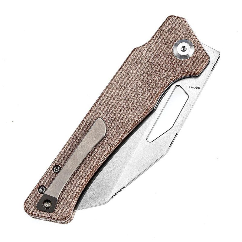 Egress K1033A1 Satin CPM-S35VN Brown Micarta Handle with Nitch Designs Design Brown | Folding Pocket Knives