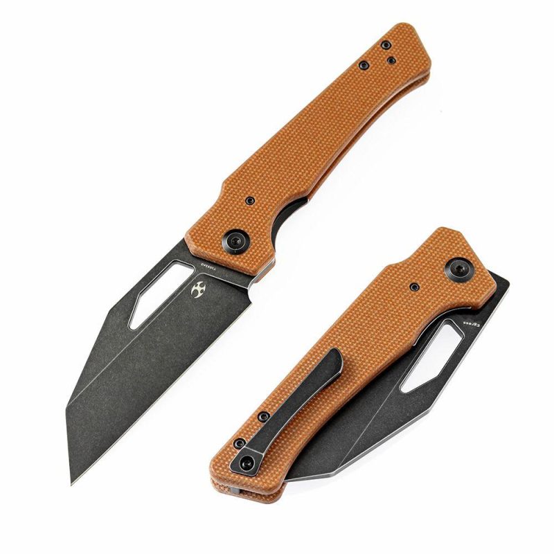 Egress K1033A2 SatinBlack Stonewashed CPM-S35VN Brown Micarta Handle with Nitch Designs Design Brown | Folding Pocket Knives