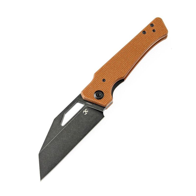 Egress K1033A2 SatinBlack Stonewashed CPM-S35VN Brown Micarta Handle with Nitch Designs Design Brown | Folding Pocket Knives