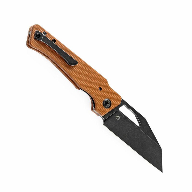 Egress K1033A2 SatinBlack Stonewashed CPM-S35VN Brown Micarta Handle with Nitch Designs Design Brown | Folding Pocket Knives