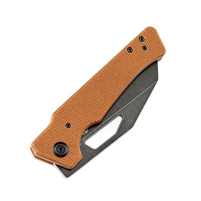 Egress K1033A2 SatinBlack Stonewashed CPM-S35VN Brown Micarta Handle with Nitch Designs Design Brown | Folding Pocket Knives