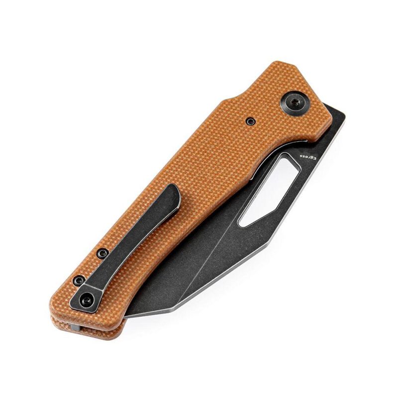 Egress K1033A2 SatinBlack Stonewashed CPM-S35VN Brown Micarta Handle with Nitch Designs Design Brown | Folding Pocket Knives