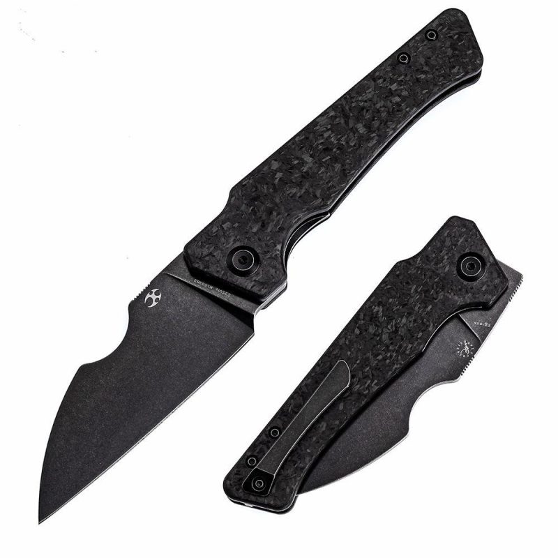 Egress K1033B2 Satin Black Stonewashed CPM-S35VN Shred Carbon Fiber Handle with Nitch Designs Design Black | Folding Pocket Knives