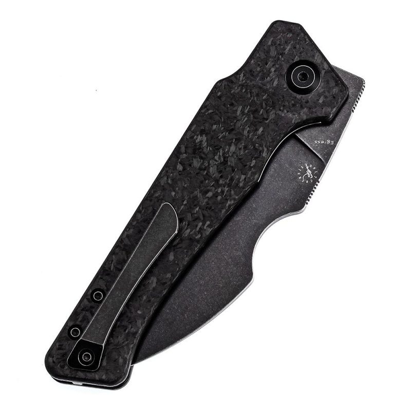 Egress K1033B2 Satin Black Stonewashed CPM-S35VN Shred Carbon Fiber Handle with Nitch Designs Design Black | Folding Pocket Knives