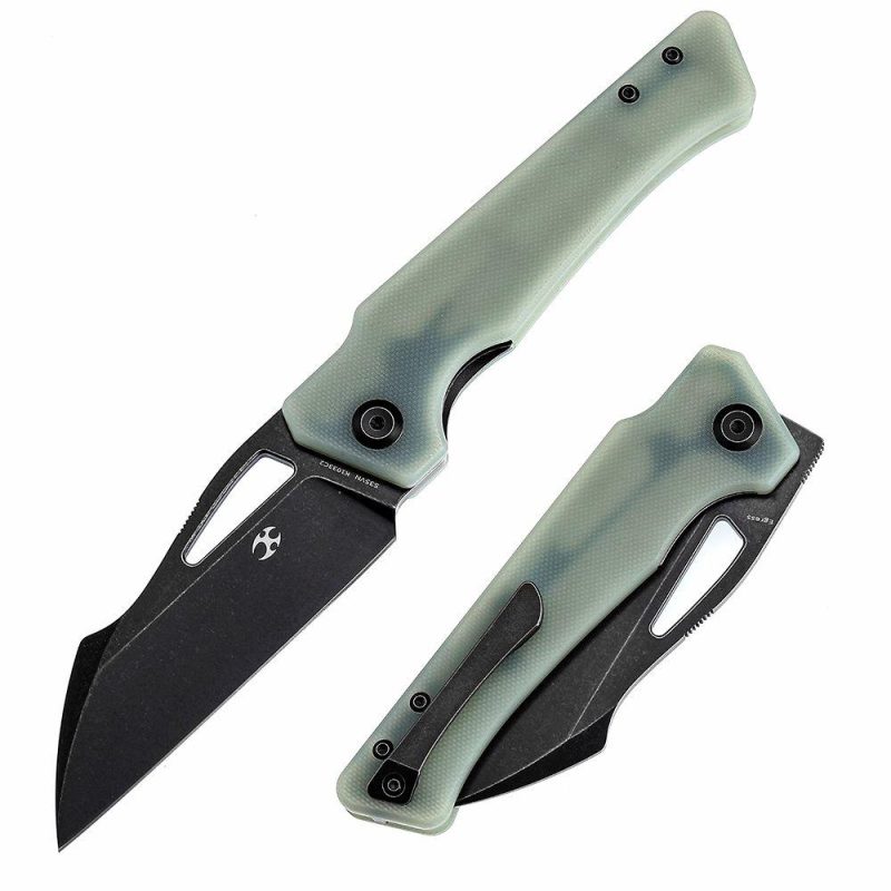 Egress K1033C2 SatinBlack Stonewashed CPM-S35VN Jade G10 Handle with Nitch Designs Design Jade | Folding Pocket Knives