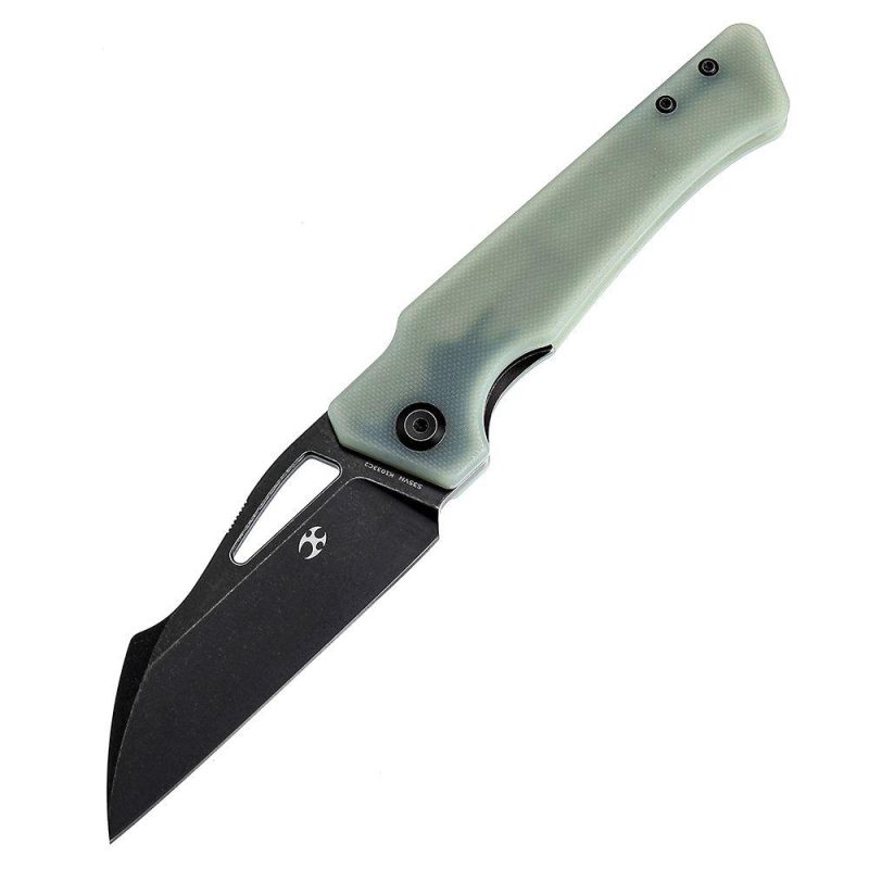 Egress K1033C2 SatinBlack Stonewashed CPM-S35VN Jade G10 Handle with Nitch Designs Design Jade | Folding Pocket Knives