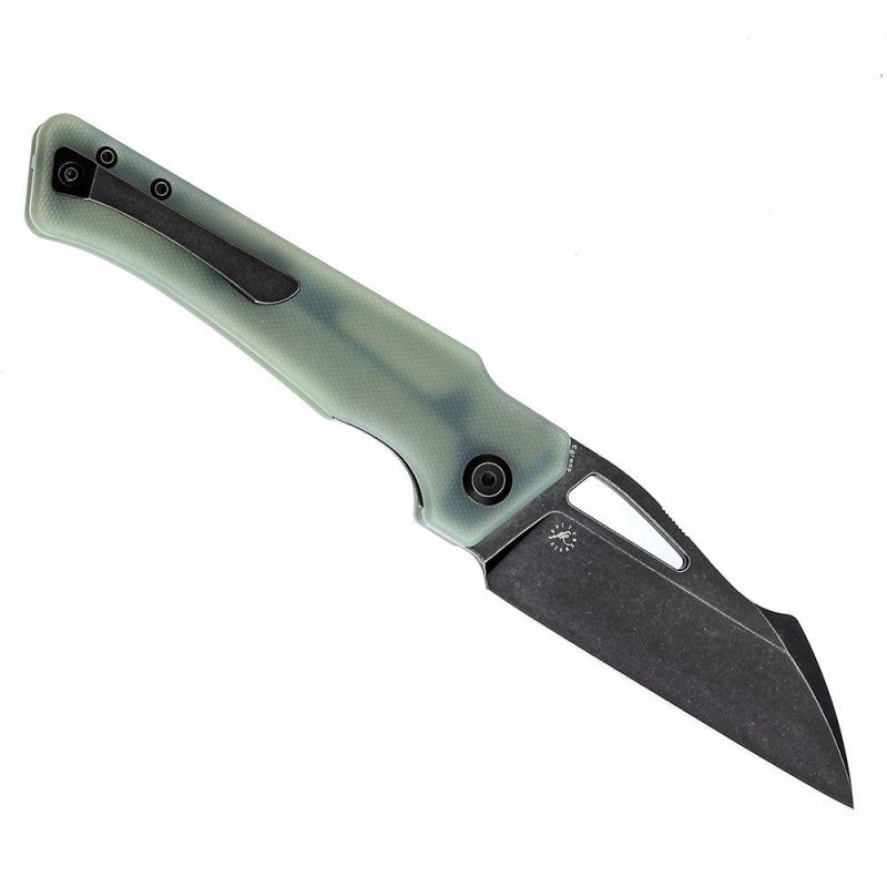 Egress K1033C2 SatinBlack Stonewashed CPM-S35VN Jade G10 Handle with Nitch Designs Design Jade | Folding Pocket Knives