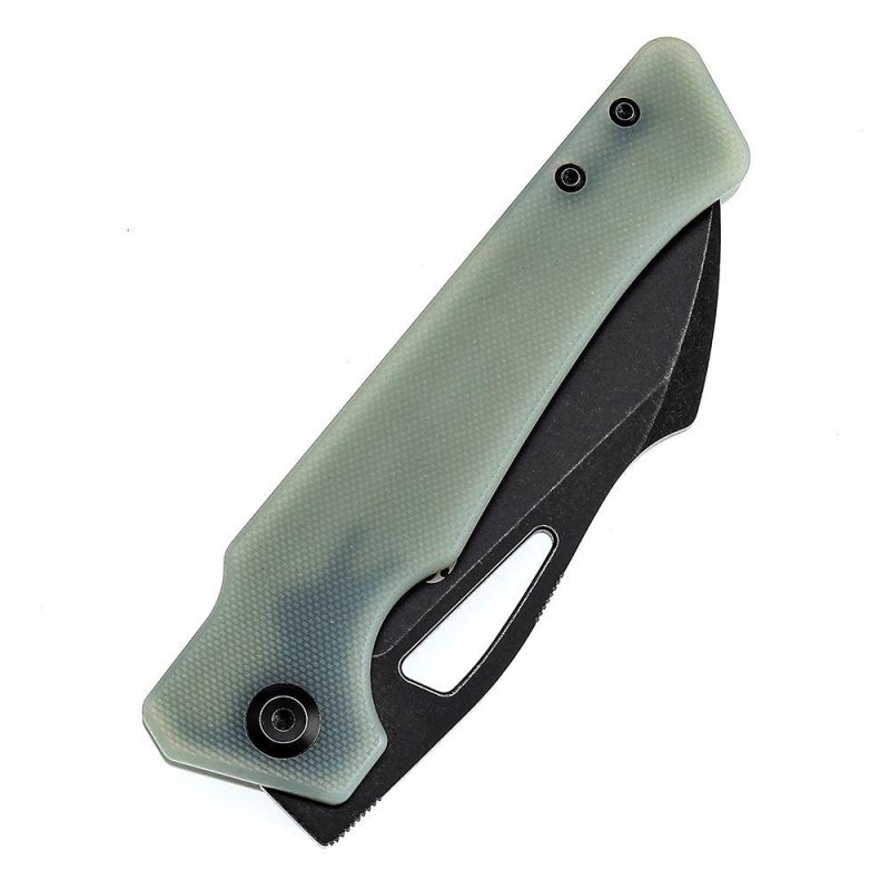 Egress K1033C2 SatinBlack Stonewashed CPM-S35VN Jade G10 Handle with Nitch Designs Design Jade | Folding Pocket Knives