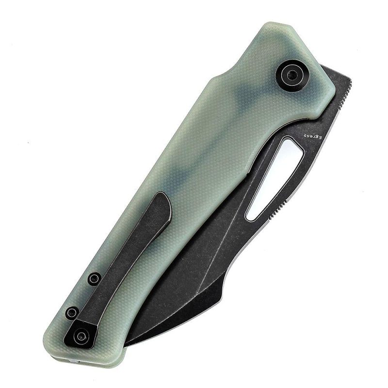 Egress K1033C2 SatinBlack Stonewashed CPM-S35VN Jade G10 Handle with Nitch Designs Design Jade | Folding Pocket Knives