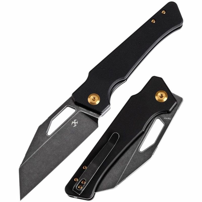 Egress T1033A1 Black Stonewashed 14C28N Black G10 Handle with Nitch Designs Design Black | Folding Pocket Knives