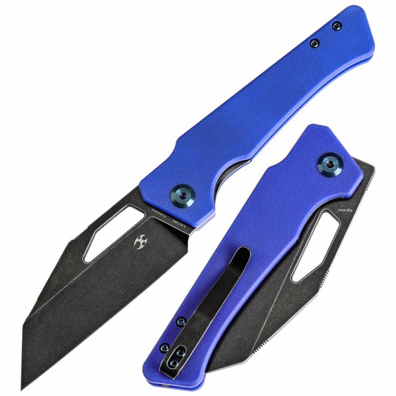 Egress T1033A2 Black Stonewashed 14C28N Blue G10 Handle with Nitch Designs Design Blue | Folding Pocket Knives