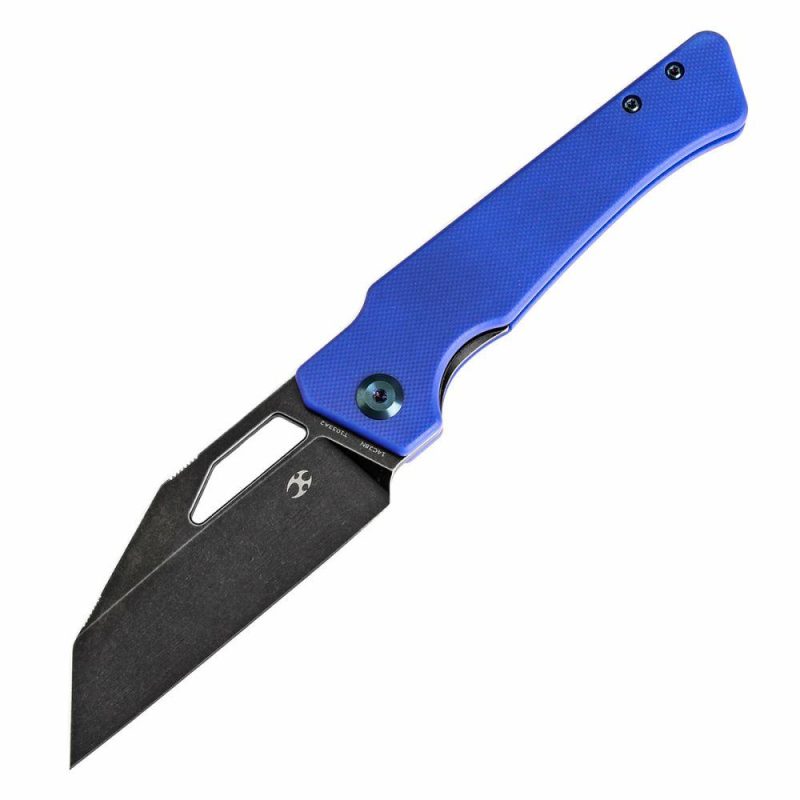 Egress T1033A2 Black Stonewashed 14C28N Blue G10 Handle with Nitch Designs Design Blue | Folding Pocket Knives