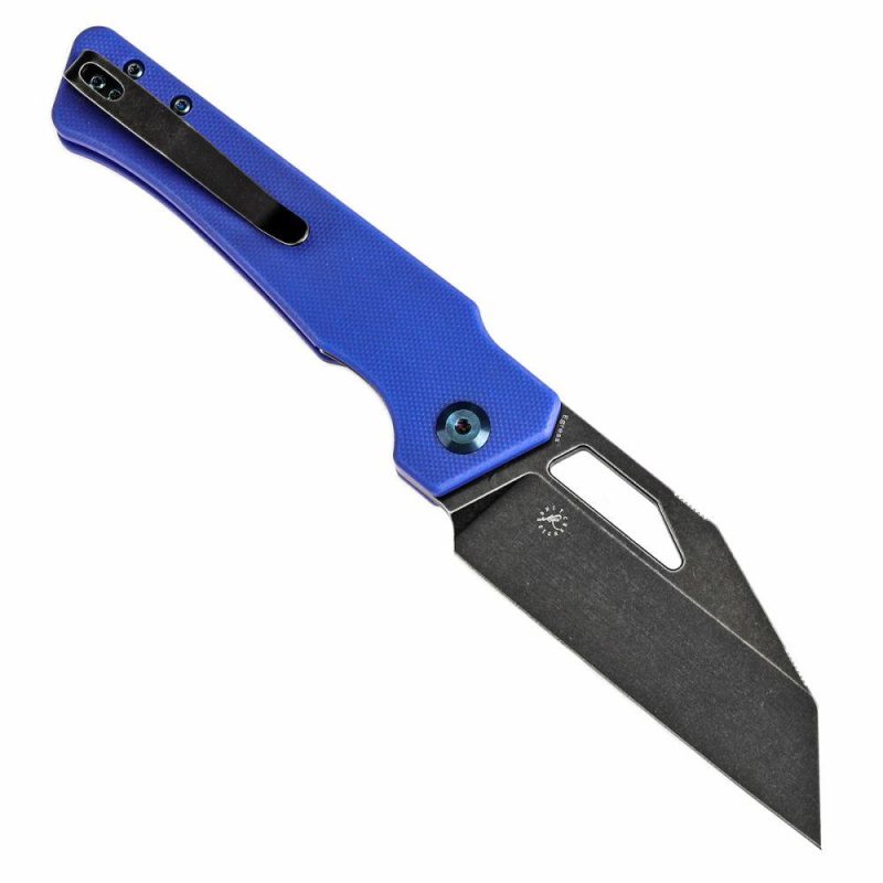 Egress T1033A2 Black Stonewashed 14C28N Blue G10 Handle with Nitch Designs Design Blue | Folding Pocket Knives