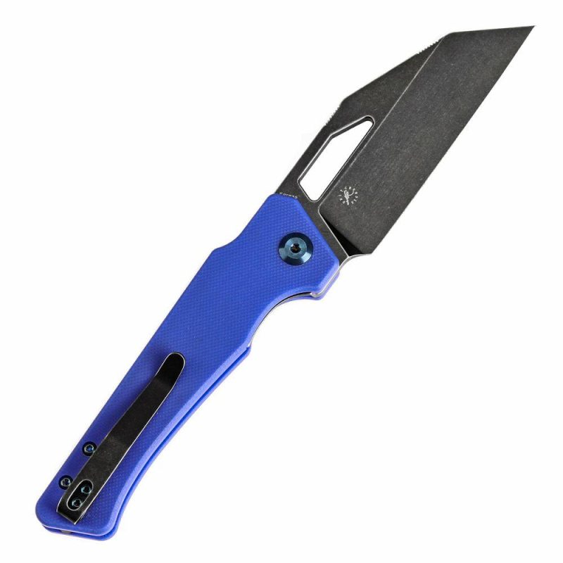 Egress T1033A2 Black Stonewashed 14C28N Blue G10 Handle with Nitch Designs Design Blue | Folding Pocket Knives